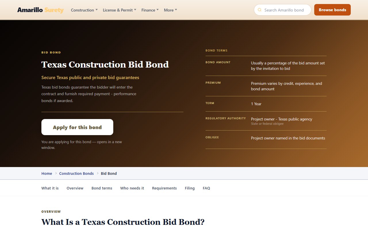 Bid bonds — Amarillo Surety — town shop