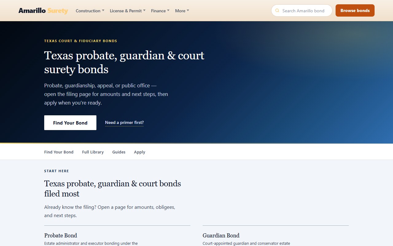 Court bonds — Amarillo Surety — town shop