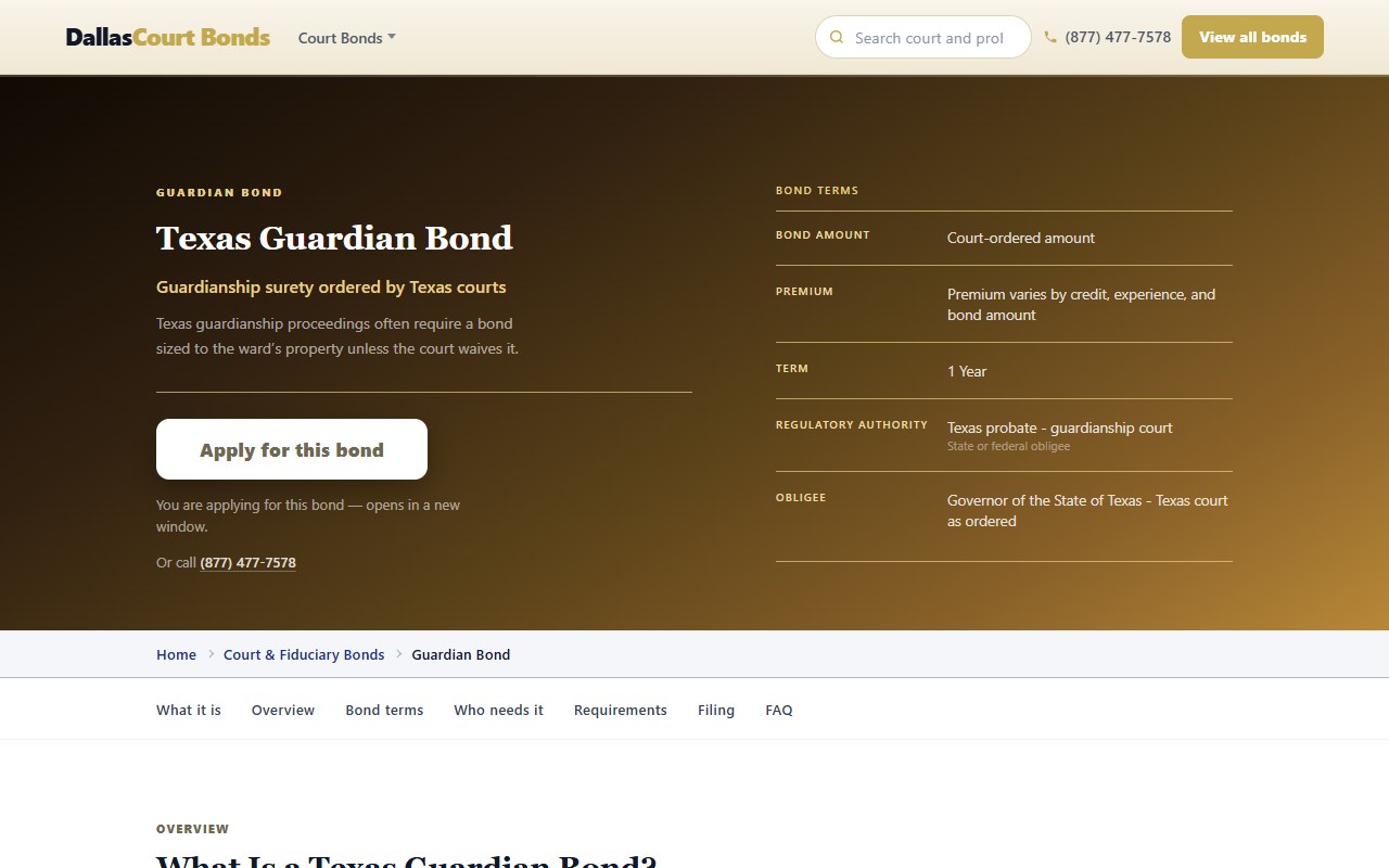 Guardian bonds — Dallas Court & Probate Bonds