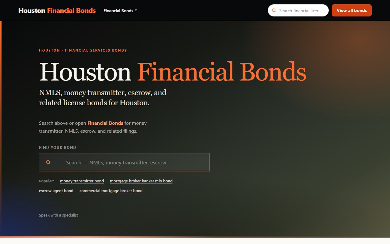 Financial bonds — Five domains · Houston metro