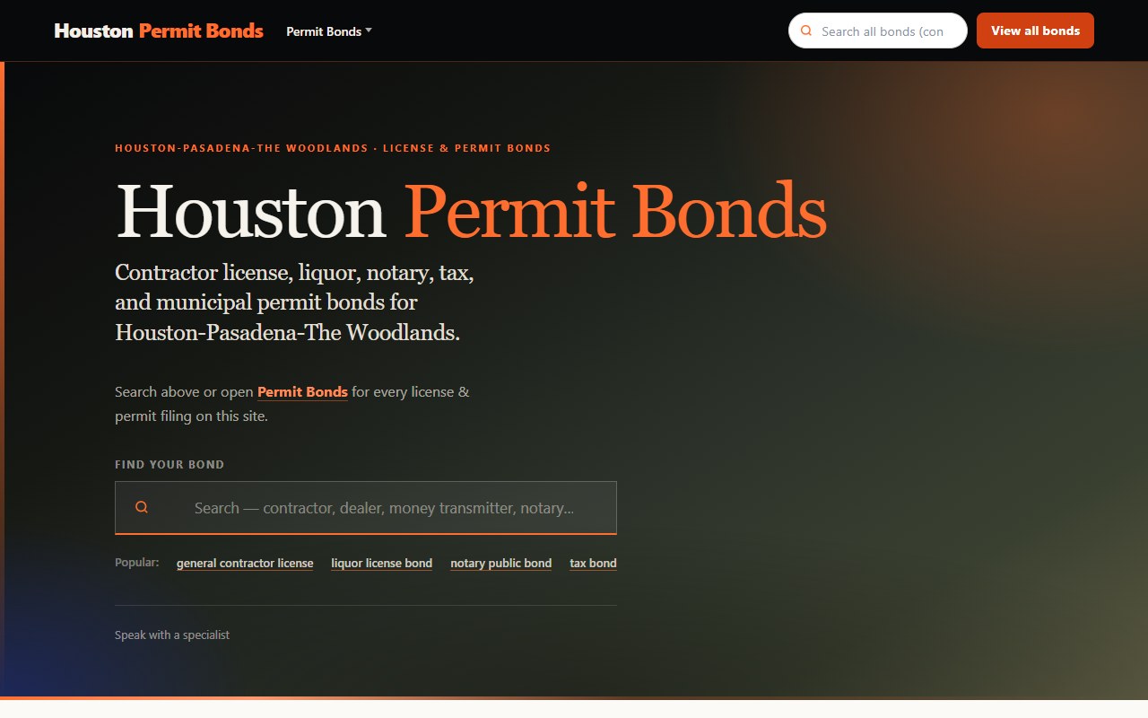 License & permit — Five domains · Houston metro