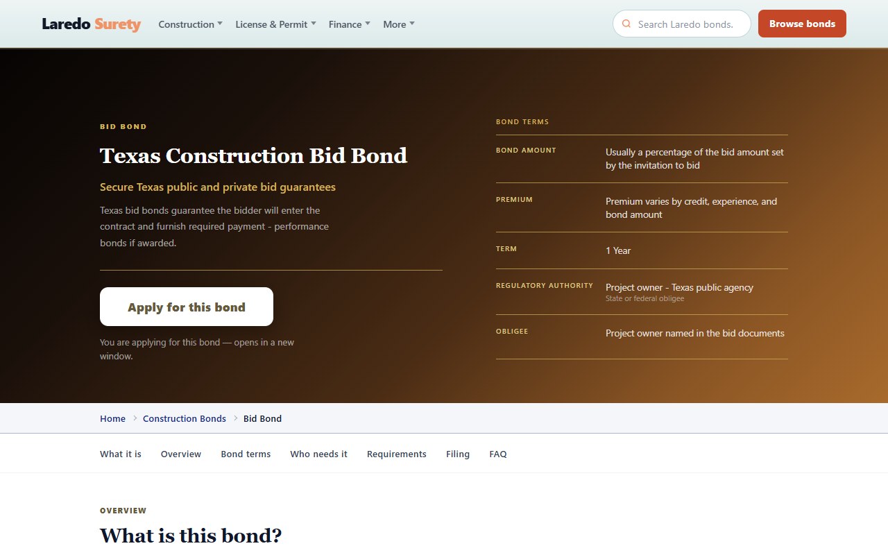 Bid bonds — Laredo Surety — town shop