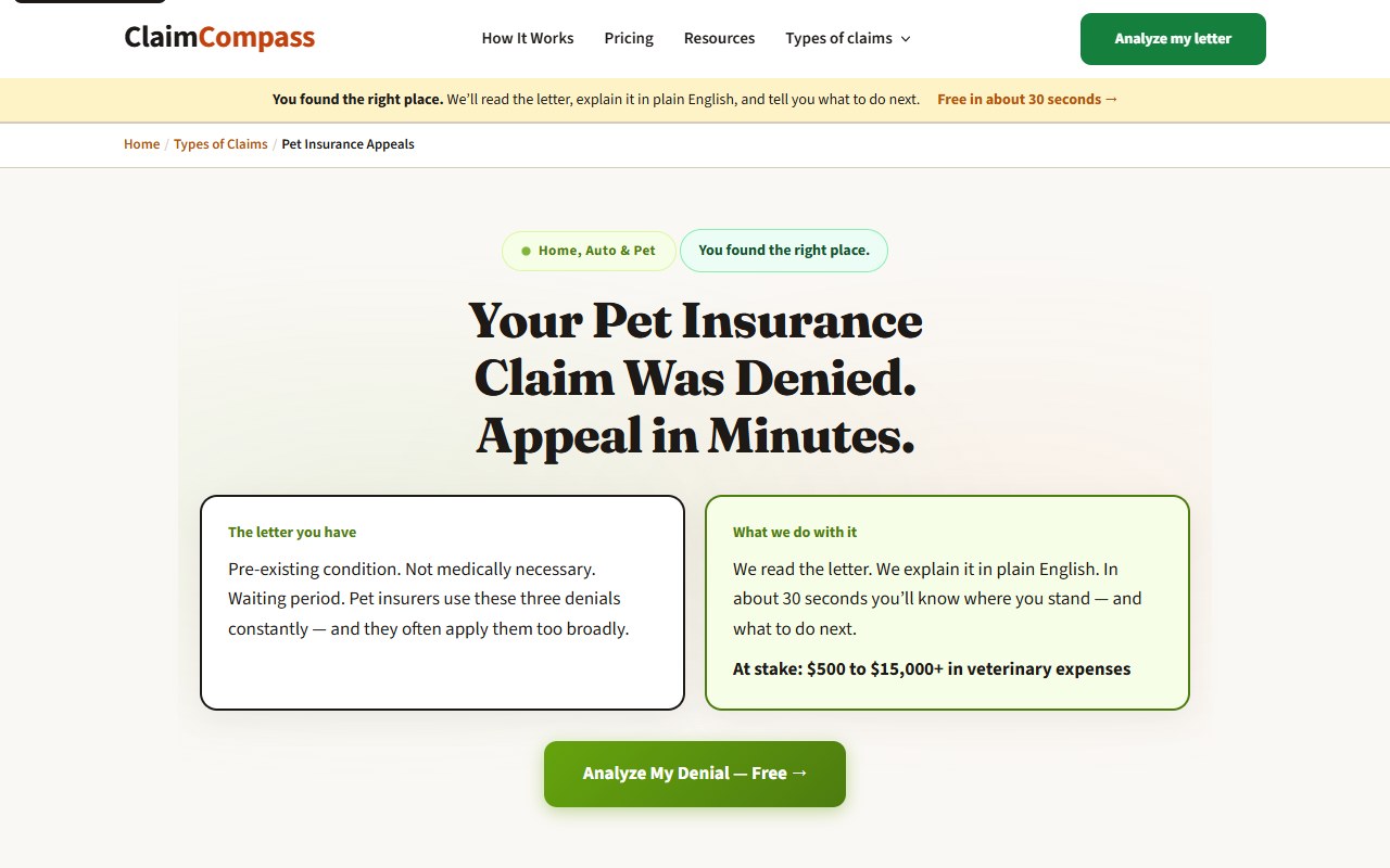 Pet insurance — myclaimcompass.ai