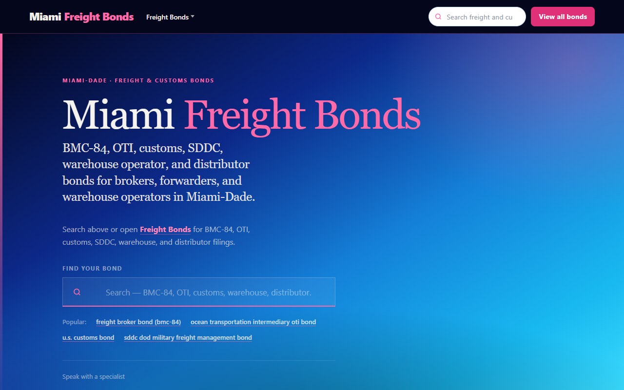 Freight & trade — Five domains · Miami metro