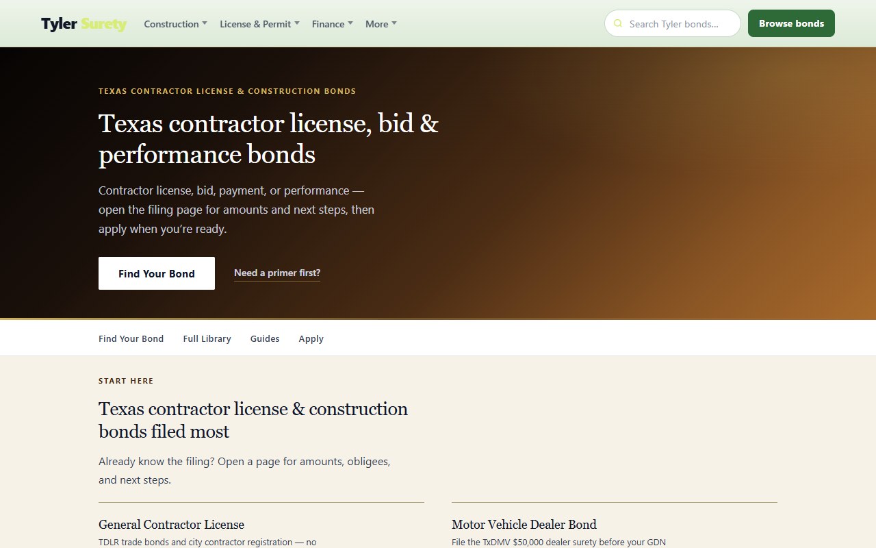 Construction bonds — Tyler Surety — town shop