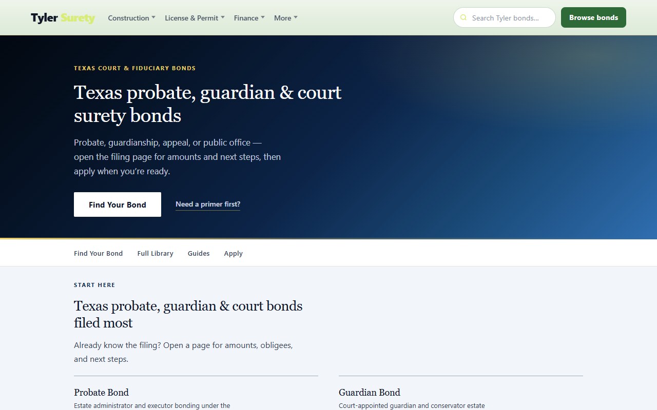 Court bonds — Tyler Surety — town shop